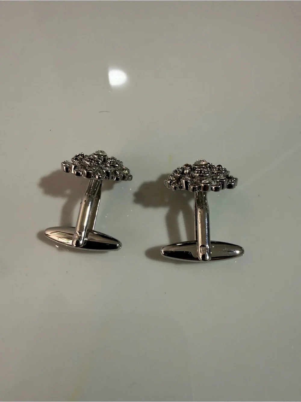 Silver Tone Crystal Cluster Cufflinks